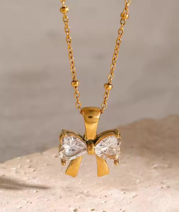 stainless steel 18k gold plated bow necklace