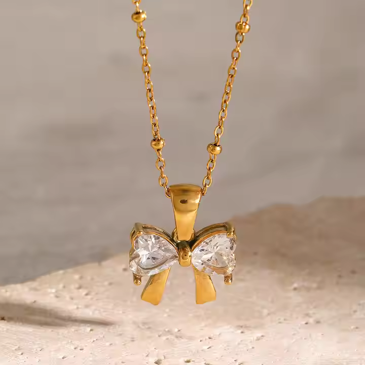 stainless steel 18k gold plated bow necklace